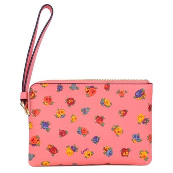 😺COACH Wristlet Corner Zip with Mini Vintage Rose Print in Gold/Pink Lemonade - Picture 8 of 15